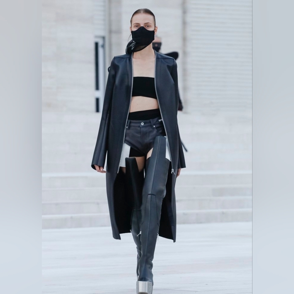 Rick Owens  Phlegethon SS21 Klaus Belted Textured-leather Coat Black size 4 EUC
